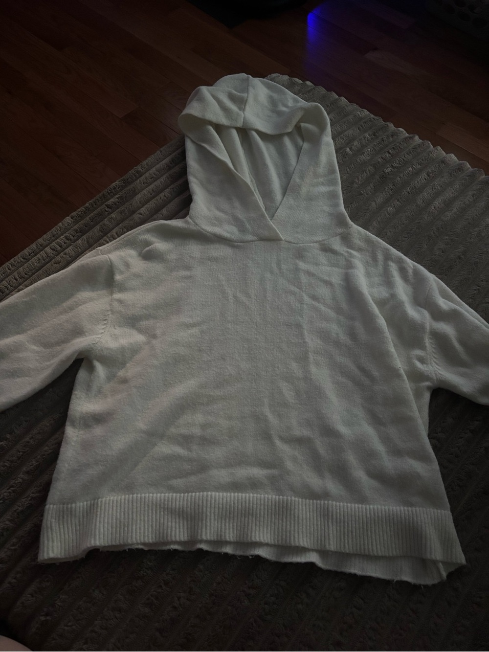 Poof! White Hooded Knit Pullover Sweatshirt